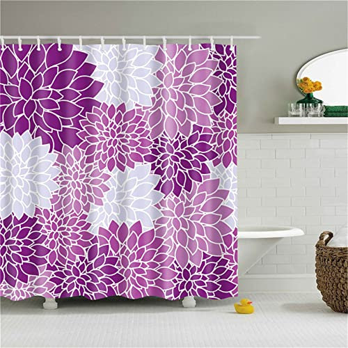 Duschvorhang für Eckdusche und Kleine Badewanne, Bad vorhang Textil aus Polyester Stoff Schimmelresistent Wasserabweisend und Waschbar, Geometrische Fl 180x210cm mit Duschvorhangringen Shower Curtains