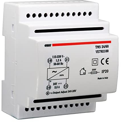 VEMER VE792100 TMS 24/60 - Fuente de Alimentación Conmutada Estable, Transformador de Electricidad con Instalación de barra DIN, Tensión de Salida 24 V DC, Potencia 60 W, Blanco