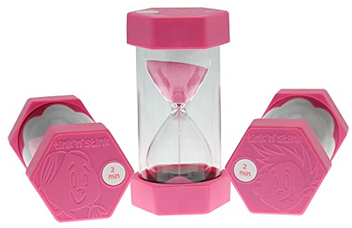 Tink n Stink Large Sand Timer 2 Minute Pink Hourglass with Robust End Caps Quiet Time Management Classroom Games Home Office