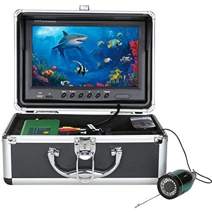 Telecamera Subacquea da Pesca DVR Monitor LCD da 7 Pollici HD 1080P Telecamera Subacquea 15M Ecoscandaglio da Pesca per Pesca su Ghiaccio, Lago e Barca (15M, 9 inch)