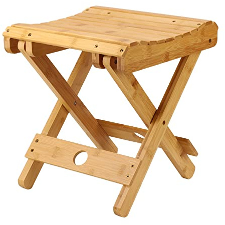 Brrnoo Klapphocker aus Holz Hocker Holzhocker Blumenhocker Klapptritt Fuß Hocker Pisa Teak Holz Garten klappbar 31,5 x 28,5 x 28 cm, auch als Beistelltisch