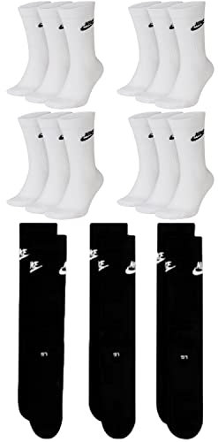 NIKE DX5025-9 Paar Sportsocken - weiss/schwarz/Multicolor - Sportswear Everyday Essential CREW Socken 34/38/42/46/50 - Damen, Herren, Unisex, Farbe:weiß/weiß/schwarz, Größe:34-38