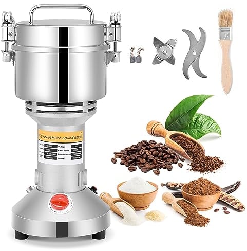 Elektrische Getreidemühle 2500W 36000RPM Schnelle Geschwindigkeit Müsli Getreide Grinder Professionelle Powder Maschine 3Klingen Timing Schleif Maschine Küchenmaschine für Spice,Herb,Coffee(500 Gramm)
