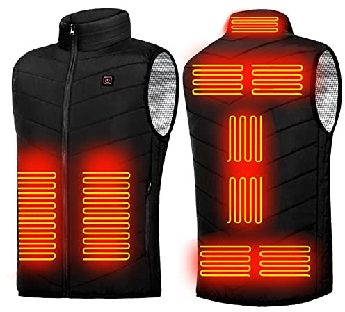 Cymwer Gilet riscaldato elettrico USB, gilet con testa da uomo e donna, caldo e termico, for uomini e donne, 9 zone for campeggio, moto, pesca, sci, caccia