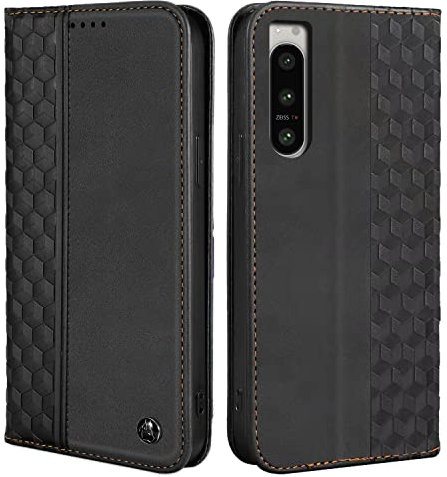 CXTcase Handyhülle für Sony Xperia 5 IV Hülle, Lederhülle Flip Case für Sony Xperia 5 IV, PU Leder Stoßfeste Magnetische Schutzhülle Tasche für Sony Xperia 5 IV, Schwarz