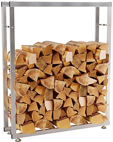 CLP Kaminholzständer Keri V2 Edelstahl I Brennholzregal Mit Bodenschonern, Farbe:Edelstahl, Größe:25x100x150 cm