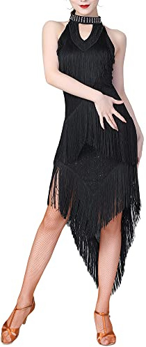 Latein Tanz Kleider Kostüme - Latin Tänze Walzer Tango Swingtanz Party Salsa Quasten Tanzkleid für Damen