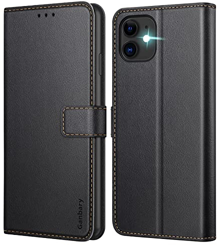 Ganbary Funda Compatible con iPhone 11, Funda Tapa Libro Movil Carcasa PU Cuero Funda para iPhone 11 [Protección Completa] [Ranura Tarjeta][Función Soporte], Negro