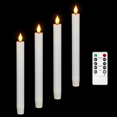 Ymenow LED Taper Candles, 4pcs White Candlesticks Battery Operated Flameless Candles with Timer Remote Control, Electric Artificial Candles with Flickering Flame for Dinner Wedding Christmas Decor