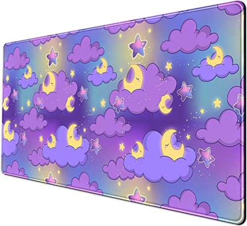 Lila Schnitt Anime Stern Mond Gaming Schreibtischunterlage Kawaii Mauspad XXL Erweitertes Cool Großes Mauspad Tastatur Mauspad Schreibtischunterlage für Computer Laptop für Frauen Gamer Mädchen