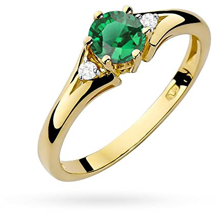 MARKO Verlobungsring 14 Karat 585 aus Gold, verziert mit Smaragd 0,50 Ct und 0,03 Ct Diamanten | Goldring mit Box | Goldring für Frauen (Smaragd, 54 (17.2))