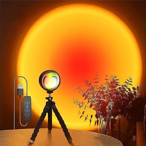 QUIGO Sunset Lamp Sonnenuntergang Lampe Nachtlicht Led Schlafzimmer Projector mit 360° Drehung Schalter verkabelt Room Decor Gifts