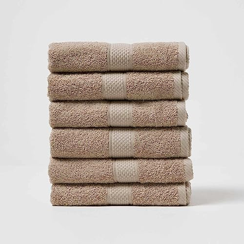 HOMESCAPES Stone Turkish Cotton Set of 6 Hand Towels Super Soft Thick & Absorbent 500 GSM Towel Heavy Weight for everyday Luxury