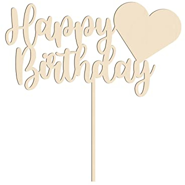 Alsino Cake Topper Tortenstecker Tortendeko - Geburtstag, Happy Birthday Herz - aus nachhaltigem Holz, (LA-69) Happy Birthday Herz
