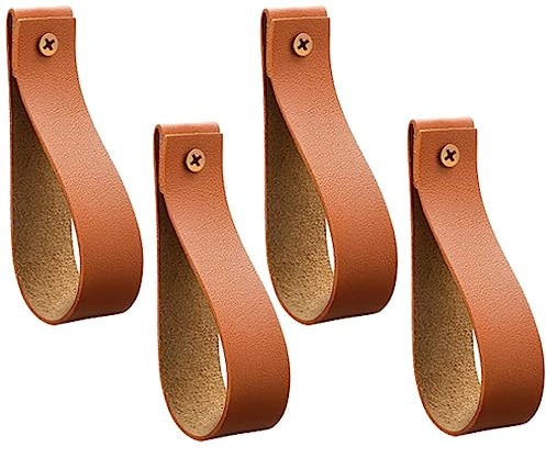 Angoily Leder-Wandhaken 4 Stück An Der Wand Befestigte Aufhängegurte Leder-Gardinenstangenhalter Schal-Handtuch-Aufhänger Hängehalterung Haken Bootspaddelhalter Für Bauernhaus Küche
