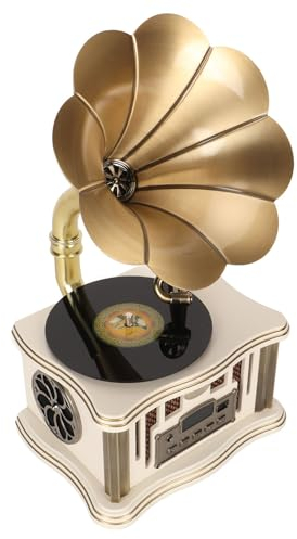 Retro-Grammophon, HiFi-Stereo-Plattenspieler, Phonograph-Bluetooth-Lautsprecher, Kompatibel mit Mobiltelefonen, Tablets, Laptops, für die Heimdekoration (Weiß)