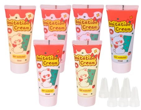harayaa 6 Pieces Simulation Whipped Cream Glue Set, DIY Phone Case Making 50G Crafting Mixed Colors, Handmade for Moulding Hair Clip, Style A
