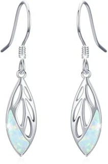 Blätter Ohrringe Damen 925 Sterling Silber Opal Tropfen Ohrhänger Schmuck Geschenk für Mädchen Frauen Mutter Ehefrau Kinder Weihnachten Geburtstag