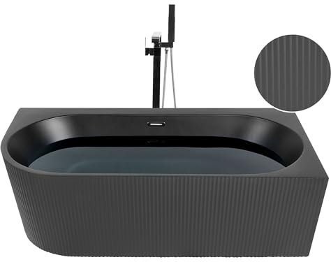 Moderne Eckbadewanne links 170 x 80 cm Acryl mit geriffelter Oberfläche Badezimmer Matt Schwarz Gocta