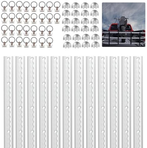 Jopassy Airlineschiene 12x1 m Aluminium,Zurrschienen Runde Halbrunde Form,Airlineschienen Set mit 30 Airlineschienen-Fitting-Ring 24 Airlineschiene Endkappe,für Wohnmobile und LKW