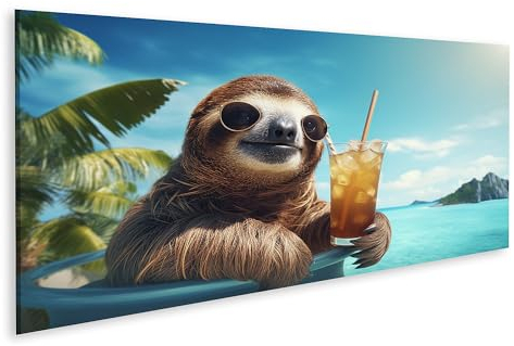 islandburner Prime Bild auf Leinwand Lustiges Faultier Cocktail Meer Bilder Wandbilder Poster