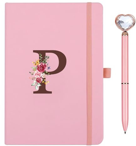 Personalisiertes A5 Notizbuch mit Initialen, PU Leder Journal mit Stift, Tagebuch für Erwachsene Schule Freundin Schwestern Mädchen Kinder Frauen Geburtstag Abschluss Geschenk Muttertagsgeschenk(P)