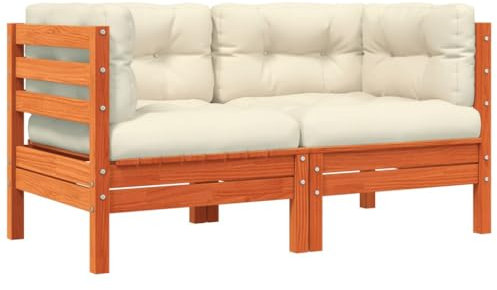 vidaXL Garten Ecksofa mit Kissen 2 STK., Sofa für Garten Terrasse, Gartensofa mit Latten-Design, Gartenecksofa Gartencouch Gartenmöbel, Wachsbraun Massivholz Kiefer