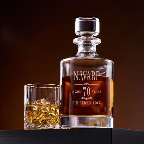Personalised Large Round Birthday Vintage Glass Whiskey Decanter Gift
