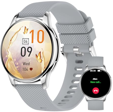 Smartwatch Damen mit Telefonfunktion 1.32 Zoll HD Touchscreen Uhren Fitnessuhr Tracker mit 110+ Sports, IP68 Wasserdicht 24H Herzfrequenz SpO2 Schlafmonitor, Armbanduhr für iOS Android (Weiß)