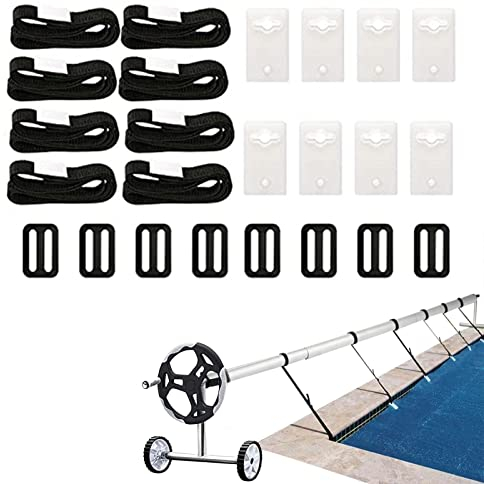 Kaxenig Pool Aufroller Aufrollvorrichtung Fahrbar Solarfolie, Aufrollvorrichtung Für Poolplane & Abdeckung, 8er Set Befestigungsbänder Und Klammern Und Schnallen, Haltebänder Für Poolfolie Solarfolie