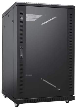 LMS DATA Network & Server Rack Enclosure with Mesh Door, Cooling Fan, Locks, & Removable Side Panels – Floor Standing 19 Inch Rack