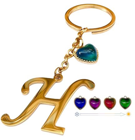 Famweylami Schlüsselanhänger mit Buchstaben für Damen, Süßer Schlüsselring mit Herz Anhänger， Namen Initiale, Geschenk Personalisierter für Kleine Schwester, Frauen, Mama, Freundin -Golden,H