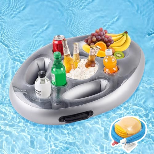 HIULLEN Pool Getränkehalter, Aufblasbarer Getränkehalter, 8 Löcher Große Snackhalter Schwimmende Coasters, Getränkehalter Pool Aufblasbar Poolbar für Sommer Schwimmbad Party, Pool Zubehör