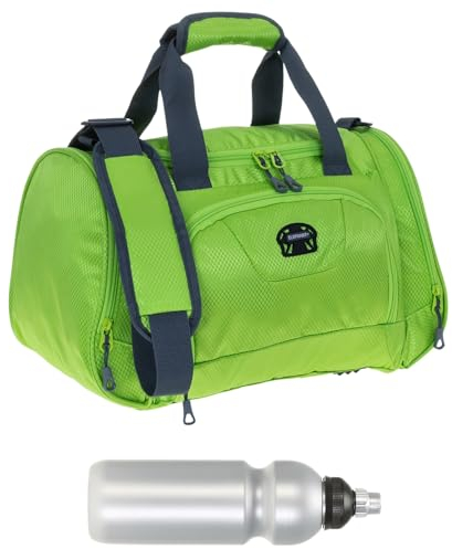Sporttasche klein Damen Herren Kinder Trainer Small 42 cm 18 L Reisetasche Sport Reise Gymbag Arbeit Fitness Schule Gym Bag Tasche 1242 + Trinkflasche (Lime Green (grün))