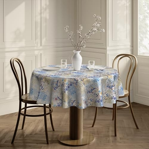 Qualitäts Tischdecke Tischtuch Textil Rund 140 cm, Schmutzabweisend Lotuseffekt Wasserabweisend Tischwäsche Fleckschutz