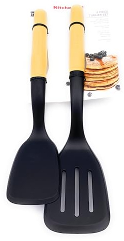KitchenAid Spatula Set, Spatula & Slotted Turner, Nylon, 2 Pieces Kitchen Helpers, 2 Piece Turner Set, Yellow 0998, KQ359OHYLA