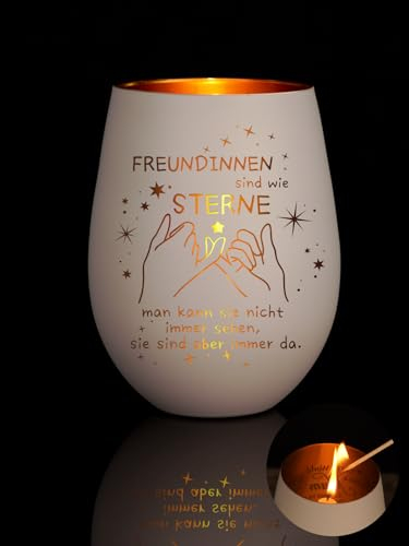 Windlicht mit Gravur Geschenke für Beste Freundin, Teelichthalter für Freundin Weihnachten, Windlicht Glas mit Spruch, Adventskalender für Frauen Freundinnen BFF Wichtelgeschenke
