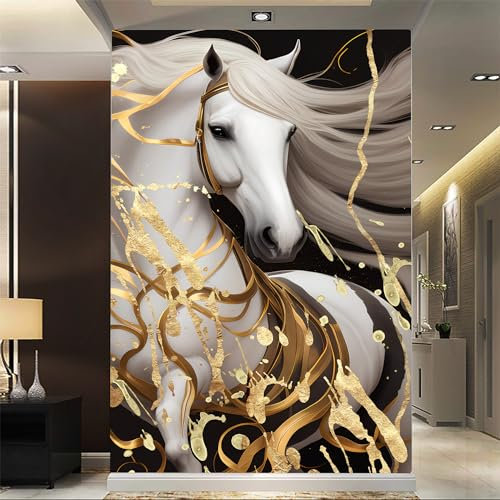 Papier peint mural de taille personnalisée, motif cheval au galop de luxe, papier peint autocollant amovible pour bureau, salon, chambre à coucher