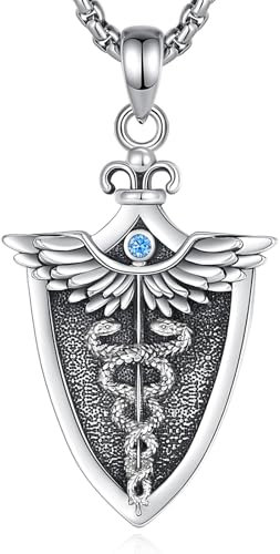 INFUSEU Collar De Caduceo De Enfermera, Plata 925 Colgante De Ángel Serpientes Caduceo Joyería Médica Regalo De Graduación para Hombres Y Mujeres Médico Enfermera