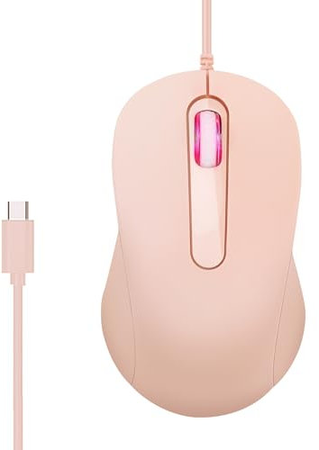 KeautFair Wired USB-C Optical Mouse - Type C, 3 Buttons, Lightweight & Portable, Compatible with Windows, PC, Laptop, Desktop, Notebook (Pink)