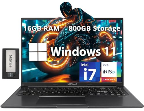 ASUS Vivobook 16 FHD WUXGA Laptop, Intel i7-1255U, 16GB RAM, 800GB Storage(512GB SSD+288GB Docking Station Set), Intel Iris Xe Graphics, Numeric Keypad, Webcam, WiFi, Bluetooth, Win 11 Home, Black
