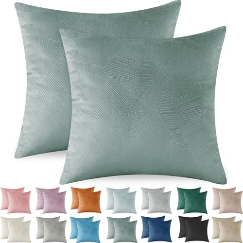 Ystyle Federe Cuscini Divano 50x50 2 Pezzi, Copricuscini Divano in Velluto, Copricuscino Divano Lavabili e Resistenti Anallergico Antiacaro e Traspirante con Cerniera Nascosta, Verde Chiaro