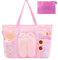 Charfia Strandtasche XXL Familie, Badetasche XXL Familie Strandtasche Badetasche Groß Beach Bag Shopper Strandtasche Damen, Faltbare Strandtasche mit Reißverschluss Strand Zubehör (Rosa)