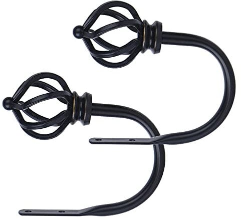 KAMANINA Confezione da 2 Fermatenda in argento nero, Fermatenda a parete a forma di U, Fermatenda decorativo con terminali a gabbia attorcigliata per tende fisse o oggetti appesi