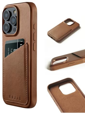 Mujjo Schutzhülle aus Leder, passend für 16 Pro, MagSafe-kompatibel, Premium-europäische Lederhülle mit Kartenfach, verbesserter Handy- und Kameraschutz, hergestellt aus recycelten Materialien,