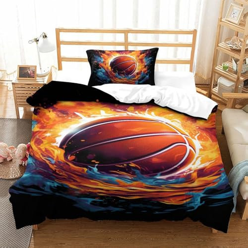 LABDUEOPB Basketball 3D Gedruckt Bettwäsche 2 Teilig Bettbezug-Sets Mit Kissenbezügen Soft Microfaser Luxus Modern Mit Reißverschluss Für Erwachsene Und Kinder Single(135x200cm)
