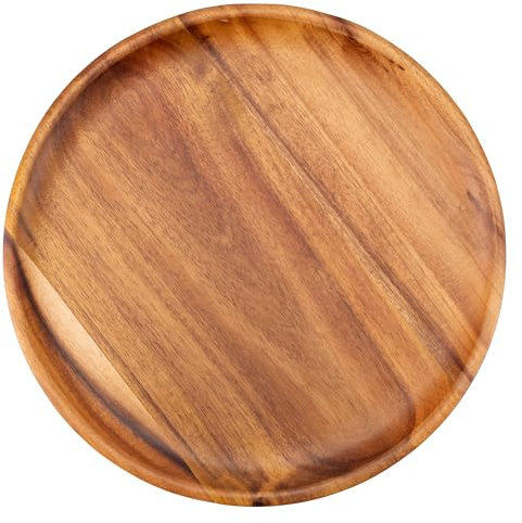 Decorasian 2 Stück Holzteller rund – Großer Akazienholz Teller, feines Holzgeschirr – Flacher Platzteller aus Holz, ideal als Dekoteller und zum Servieren - Natur 30cm