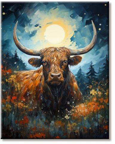 LZLHDE Malen Nach Zahlen Erwachsene Ochse, Malen Nach Zahlen Knitterfreie Leinwand Bilder, Diy GemäIde Set für Anfänger mit Pinseln und Acrylfarbe Als Geschenk und Wanddeko 40x50cm