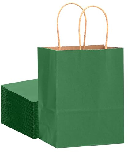 Gcardist Große 16Pcs Tiefgrüne Kraftpapiertüten mit Griffen 33x26x13cm Geschenkpapiertüten Solid Color Taschen (13x10x5Inch, Große Größe)
