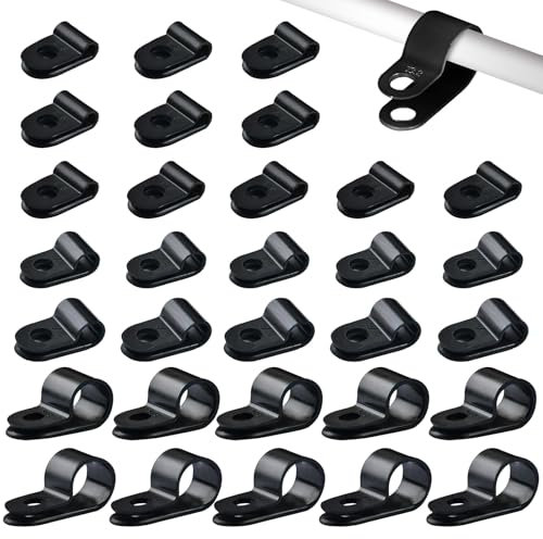 ZOCONE 290 Pcs R Type Cable Clips - 5 Sizes Black P Clips 5-12.7mm | Nylon Cable Cleats for Electrical Wire Organization